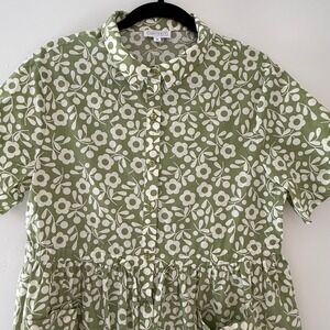 SweetSalt Womens Sage Green Floral Button Down Midi Dress Cotton Pockets Size S